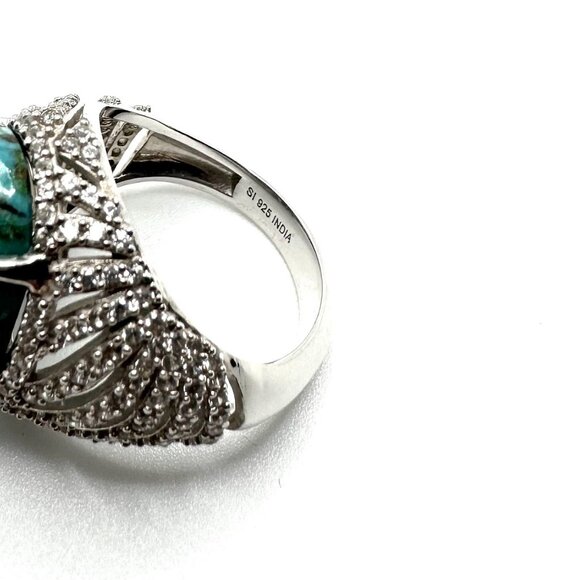 Affinity Gems Sterling Silver Blue Turquoise & White Zircon Cocktail Ring Size 7 - Picture 4 of 5